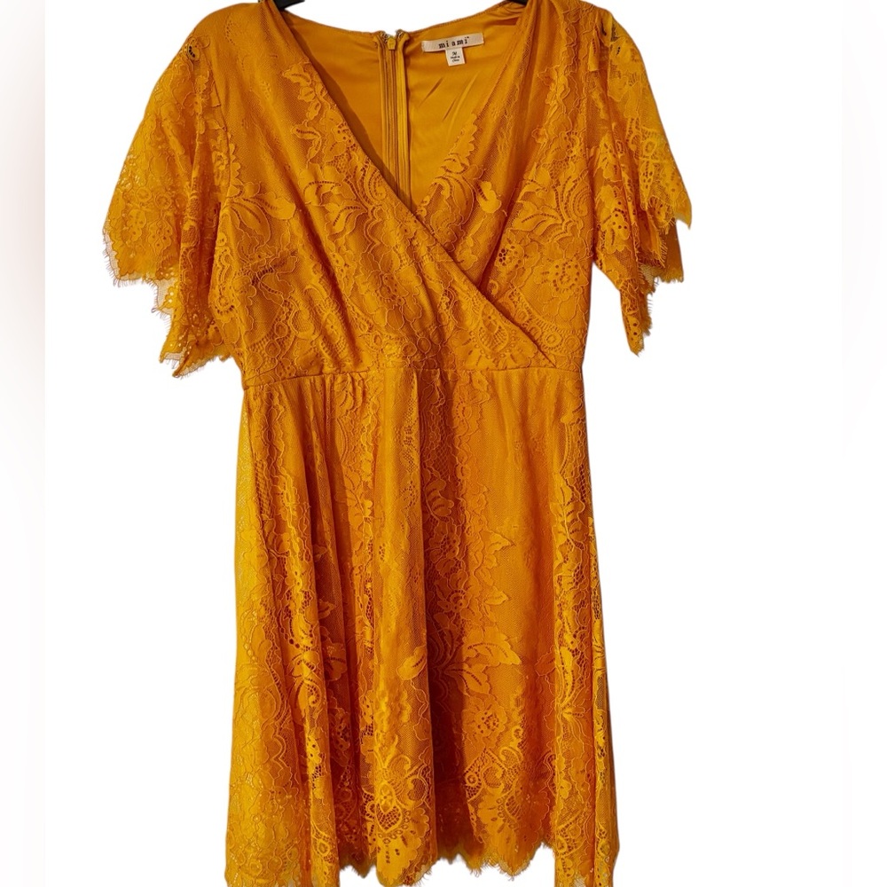Miami Francescas Sz M Marigold Cocktail Formal Lace Midi Dress Like New